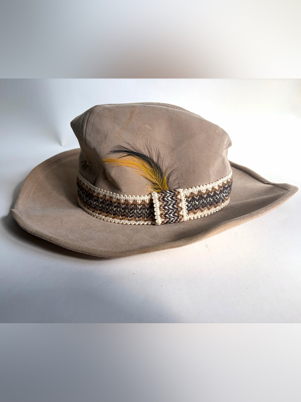 Vintage Cowboy Western Hat Boys 6 7/8 Made USA Union Made Feather
